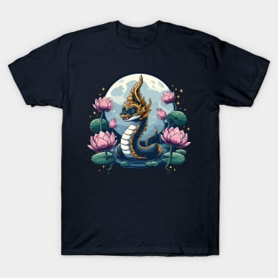 Cute Kawaii Naga Lotus Moon Legend Payanak Thai Laos Asian T-Shirt